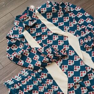 Vintage 80s Halston III Button Down Shirt & Skirt - Bold Teal & Red Check - 10